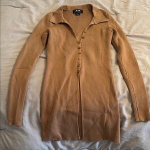 Maeve Tan Cardigan Sweater with Ribbed Cuffs